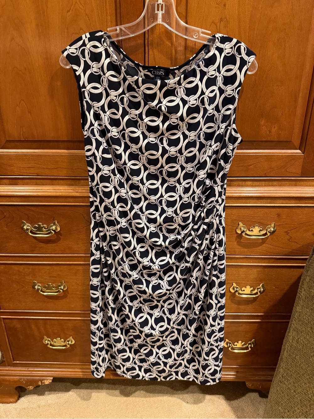 Chaps Navy & White Chain-Link Sleeveless Midi Dress size L